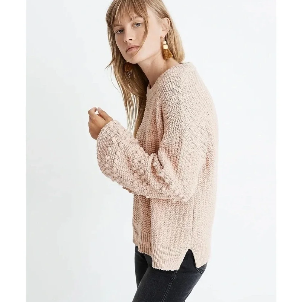 Madewell Sweater Womens Small Tan Avalon Bobble Sleeve Chunky‎ Knit Boho Cozy